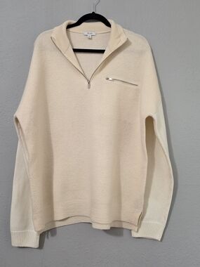 REISS Cream Mixed Materials Wool 1/4 Zip Pullover Size Large